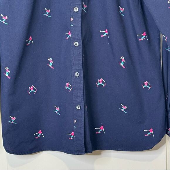 Talbots Size Small Navy Blue Oxford Shirt with Embroidered Skiers - Picture 4 of 7